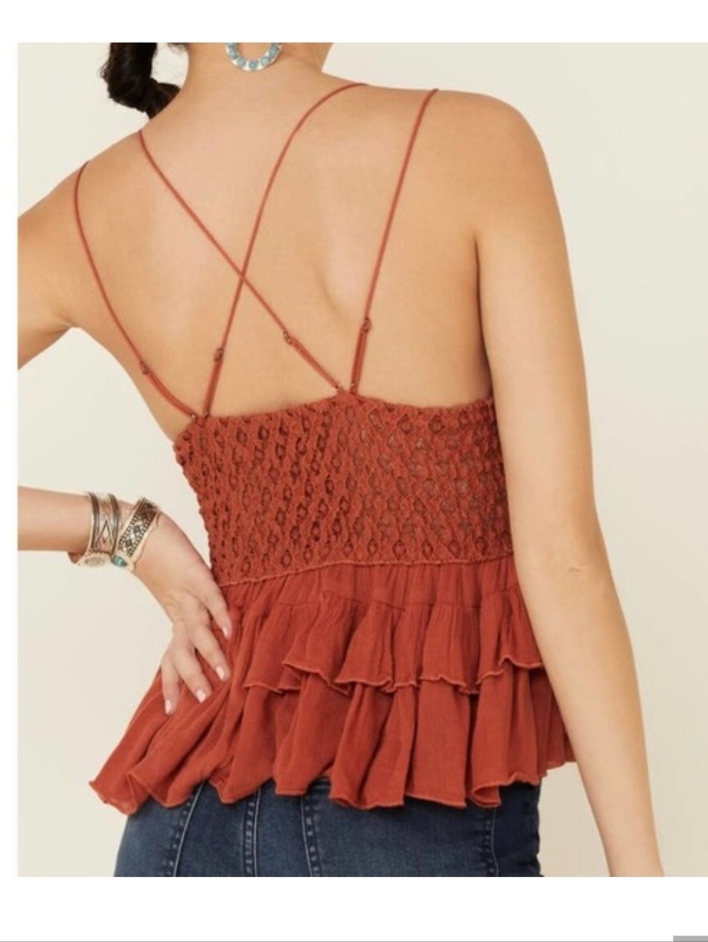 Free People Adella Cami Rust Crochet Lace Ruffle Cami - Picture 2 of 5